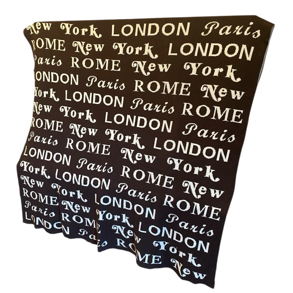 BARNES & NOBLE Chocolate & Cream International City Retro Font Cotton Blanket